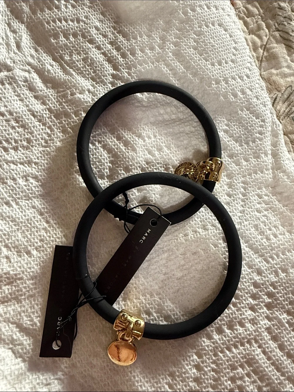 Marc By Marc Jacobs Black Bangles with Gold-Tone Charms